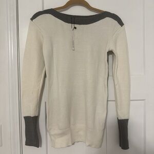PattyBoutik Off-the-Shoulder Cream and Gray Sweater